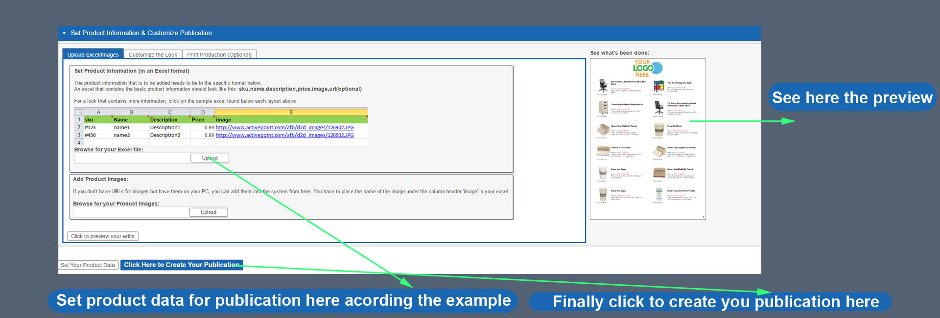 step2- Upload your products' data in excel file